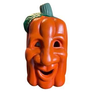 Vintage Ceramic Jack-O’-Lantern Pumpkin Candle Holder Halloween Retro Decor